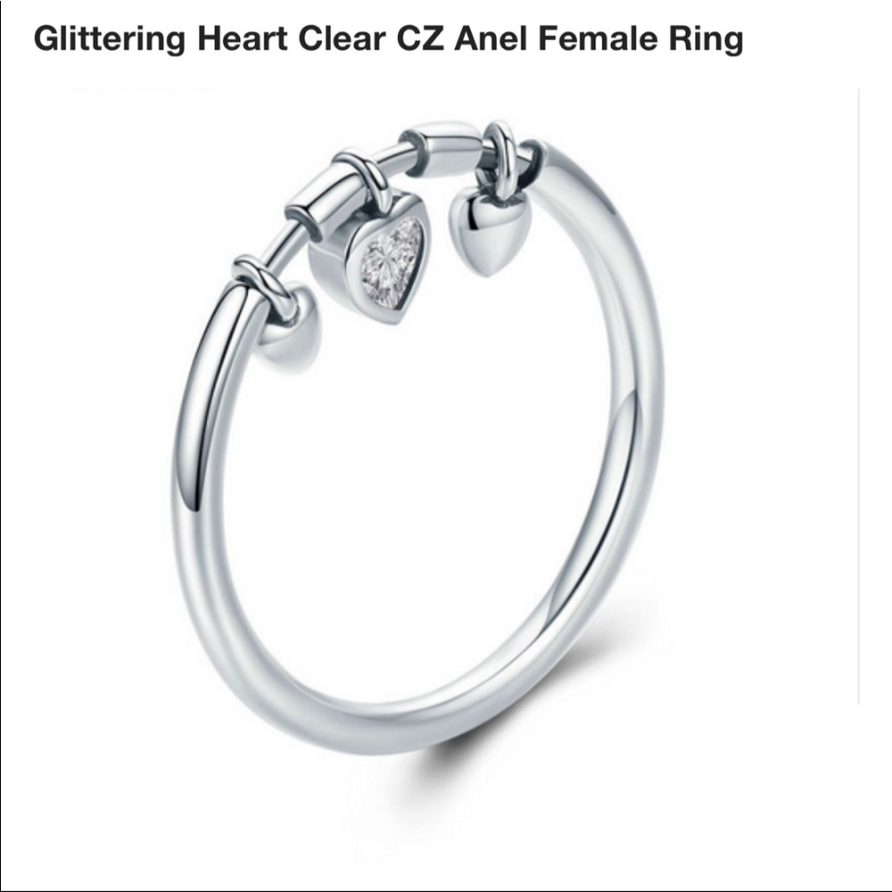 Stamped 925 Sterling silver dangling hearts ring